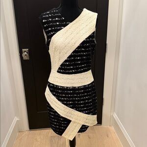 BCBGMaxAzria Black and Cream Asymmetrical Dress